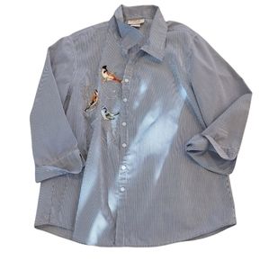 Tia Designs Pinstriped Embroidered Birds‎ Top